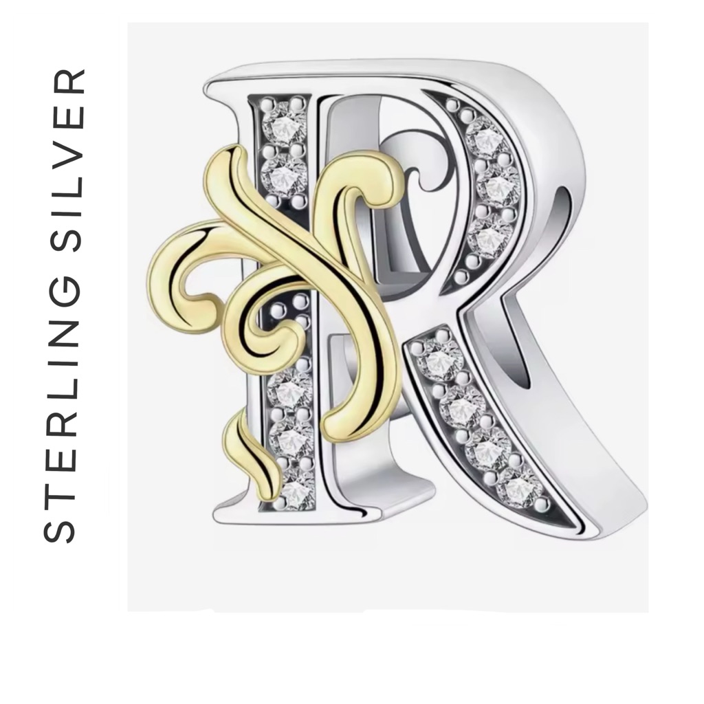 S925 Sterling Silver And Gold Initial R Charm 40$